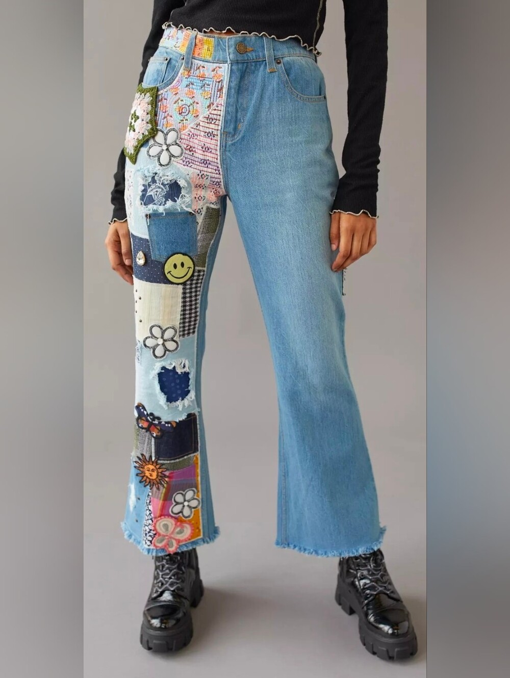 BDG High-Waisted Patchwork Flare Leg Jean - Indigo Craft - Preowned - Size 24